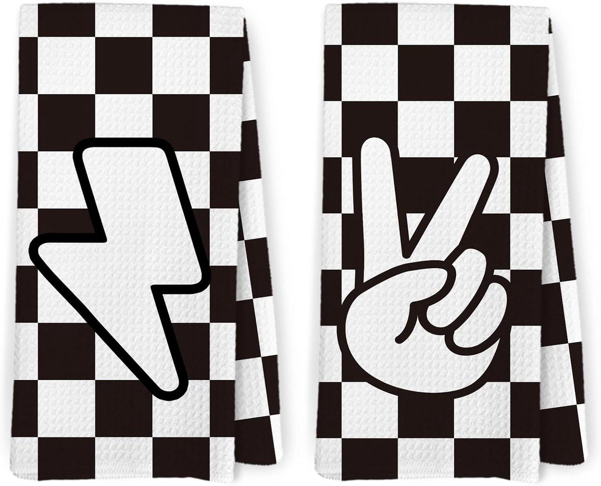 Keukenhanddoeken Set - Vaatdoeken Theedoeken - Keuken Decoratie - Zwart-wit Geruite Print - 40 x 61 cm - Zwart Wit
