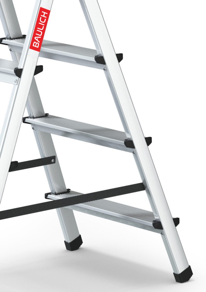 Baulich Aluminium vouwladder dubbelzijdig - 4 treden met antislip platform - huishoudladder werkhoogte 241 cm, draagvermogen 120kg – foto 4