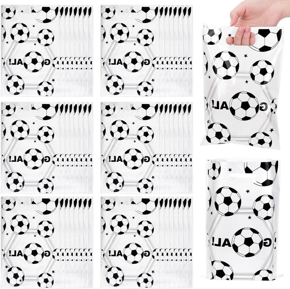 100 Stuks Plastic Voetbal Geschenkzakken voor Sportfeesten, Verjaardagen en Evenementen - Voetbal Traktatie Tassen en Goodie Bags voor Thema Feesten
