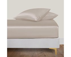 Linenwalas Tweepersoons hoeslaken 140 x 190 cm, 100% biologische bamboe zijden laken voor tweepersoonsbed, omslag 40 cm, zacht, verkoelend, hypoallergeen beddengoed (taupe)