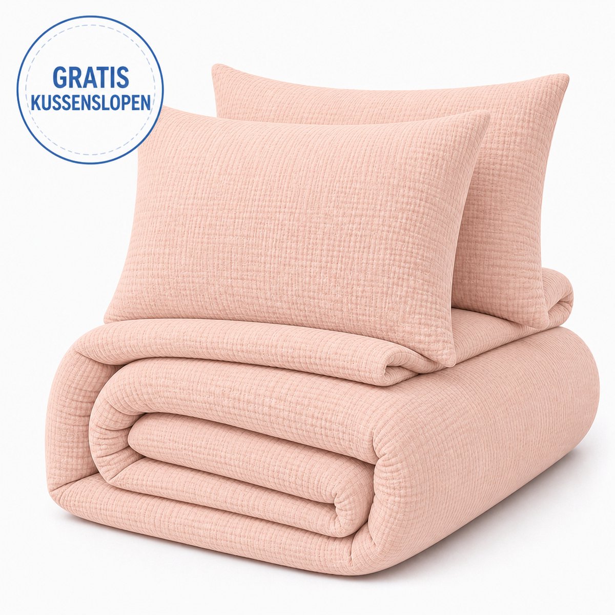 Decoware Dekbed Zonder Overtrek 200x200 cm – Mousseline Roze – Hoesloos Dekbed Wasbaar - Incl. Kussenslopen - All Season - Tweepersoons