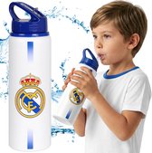 Real Madrid Aluminium drinkfles met tuit voor voetbalfans, voetbal-waterfles voor jongens, met handvat 750ml