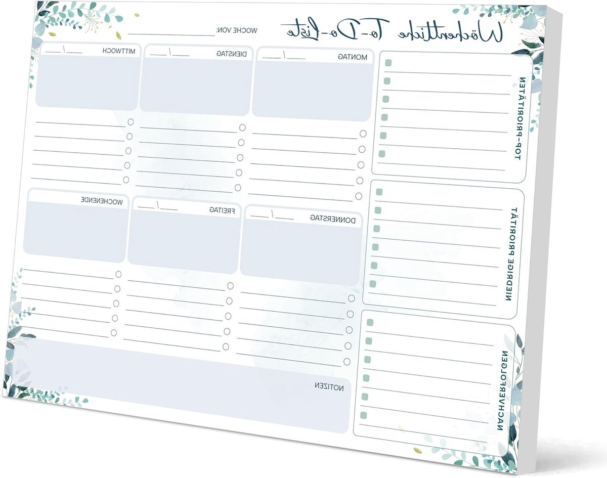 Wekelijkse planner met bloemenpatroon in blauw, ideaal voor organisatie en planning
