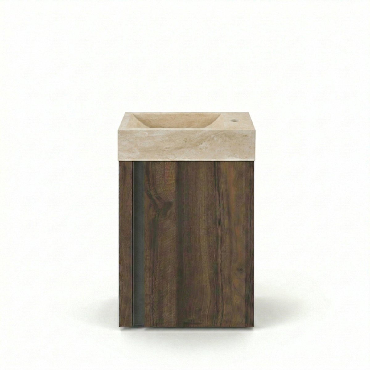 FugaFlow Eccelente Arredo Toiletmeubelset - 40x65cm - 1 deur - 1 kraangat - rechts - fontein travertine - noten