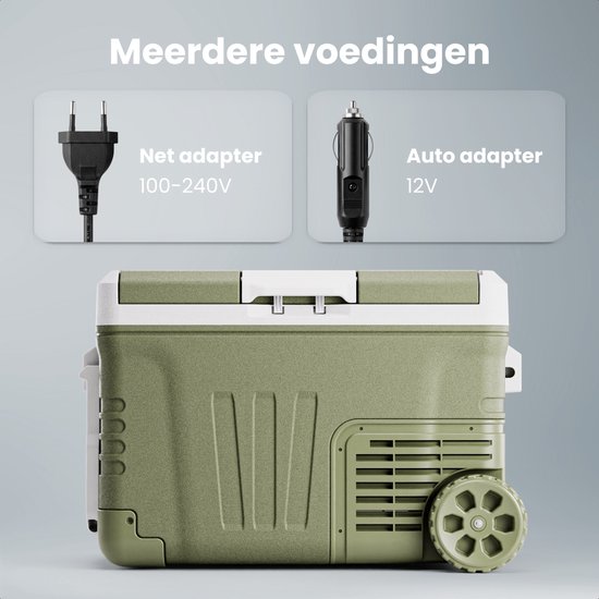 Auronic Elektrische Koelbox - Compressor - 2 Zones - 33L - 12/24V en 240V - Koelen en Vriezen - Camping Koelkast - Frigobox Auto - Met Wielen en Hendel - Groen van Auronic — afbeelding 5