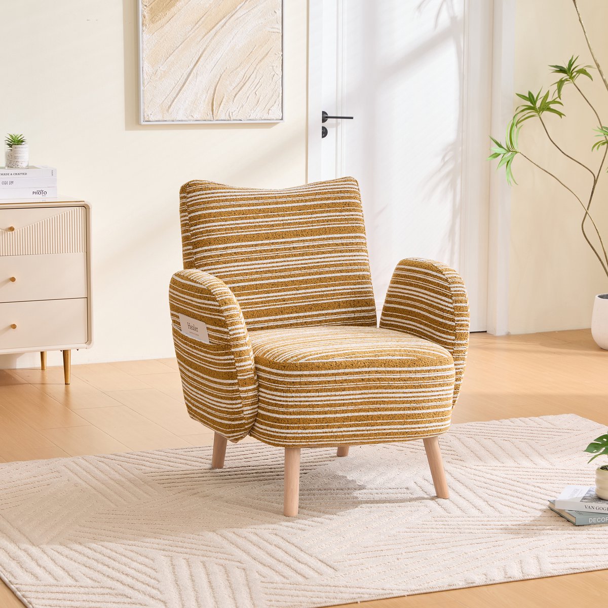 Fauteuil - Relaxstoel - Comfortabele TV-stoel - Leesstoel - Modern design - Met zijvakken - Geschikt voor de woonkamer, slaapkamer en kantoor - Mosterdgeel