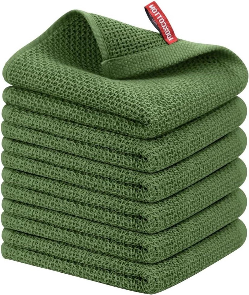 Keukendoeken Katoen - Vaatdoeken Theedoeken - Keuken Schoonmaken - Wafel Weving - 6 Stuks - Groen