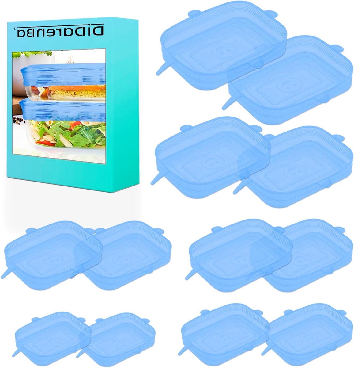Verstelbare siliconen deksels - Flexibele deksels Keukendeksels - Voedsel bewaren - Vaatwasserbestendig - 12 stuks - Blauw