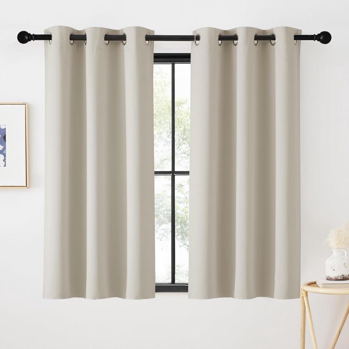 Vitrage Bistrogordijn - Keukengordijn Gordijnstof - Privacy Creëren - Thermostisch Isoleren - 90 x 90 cm - Naturel