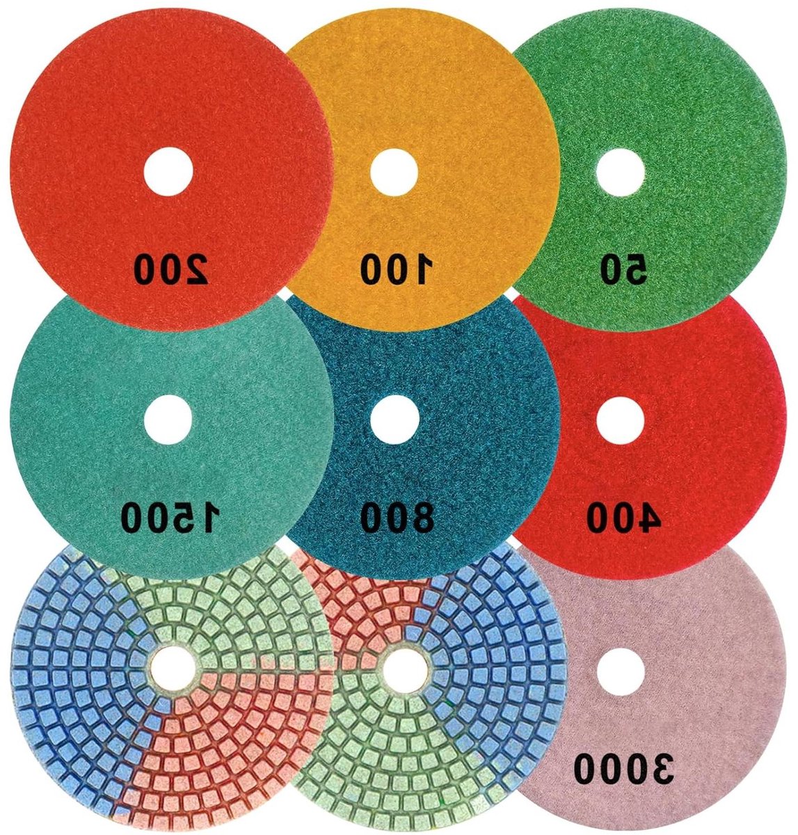 Diamant Polijstpads Set - Schuurschijven Polijsten - Stenen Oppervlakken Behandelen - Multifunctioneel Nat/Droog Gebruik - 100 mm - Grijs