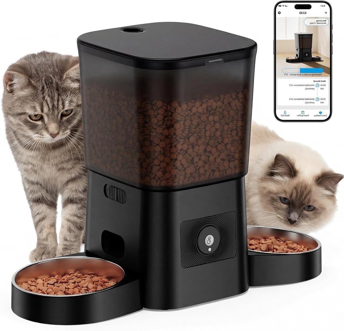 Automatische Voederdispenser voor Katten en Honden met WiFi, RVS Kom, 1-6 Maaltijden per Dag, 3.5L Capaciteit
