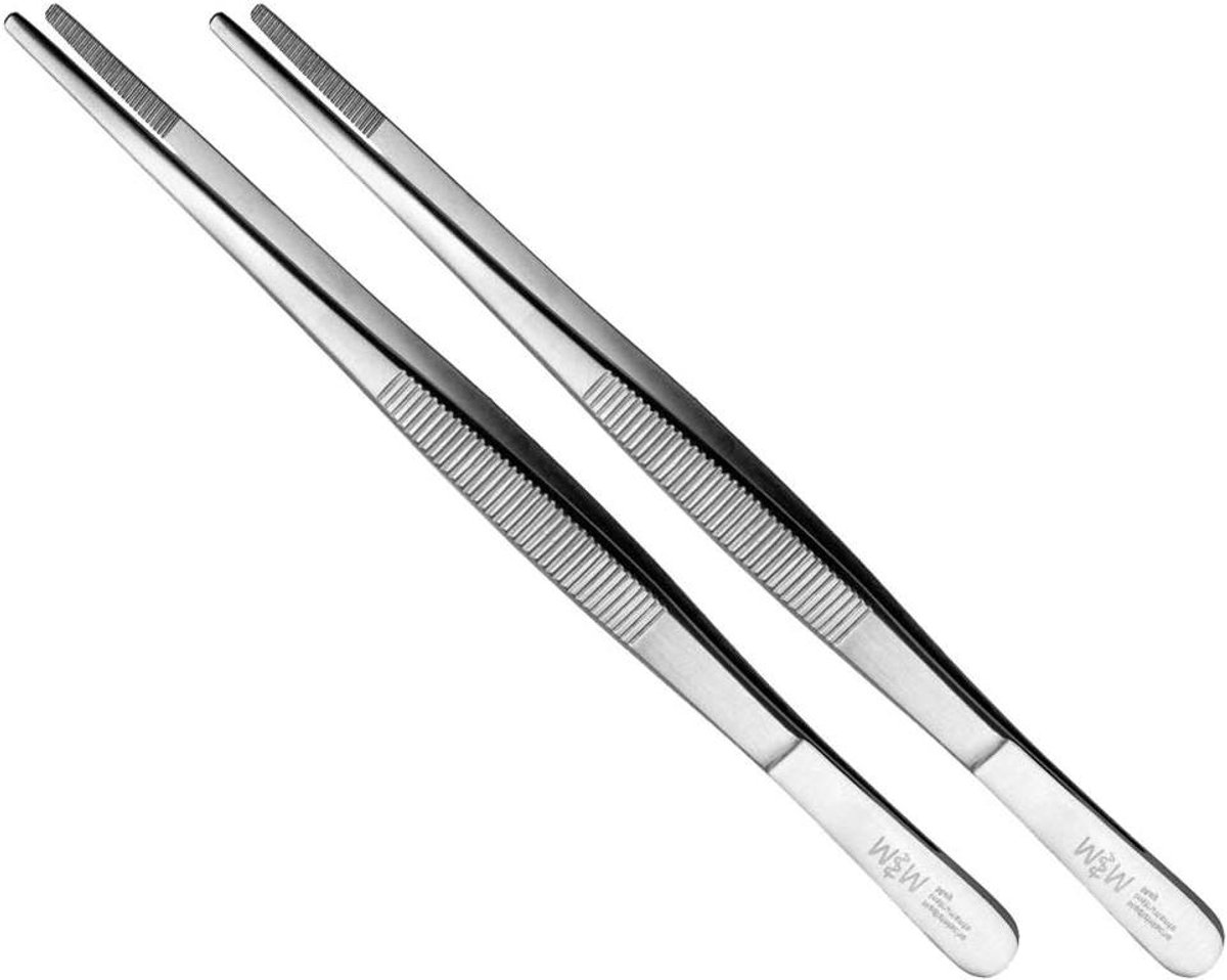 Universele Pincetten - Huishoudelijke Pincetten - Hobby en Knutselen - Binnenin Gegroefd - 20 cm - Zilver