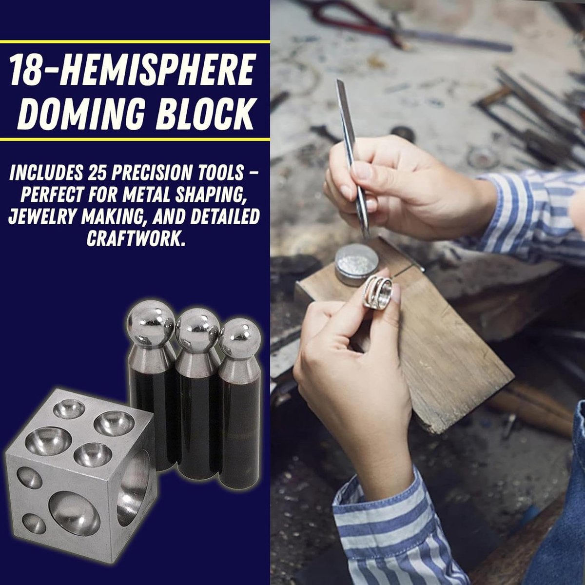 Doming Blok en Ponsset - Metaalvormgereedschap Kit - Sieraden Maken - 25 Delig Gehard Staal - 4.5mm tot 38.5mm - Zwart