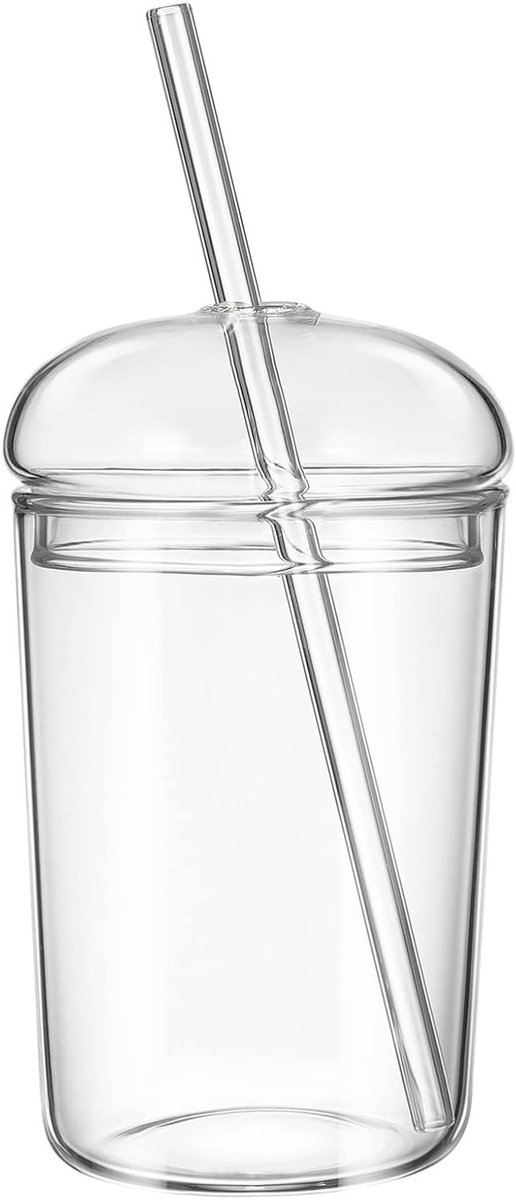 Glazen met Deksel voor Dranken, Ideaal voor Iced Coffee, Melk en Thee - Set van 2 Stuks