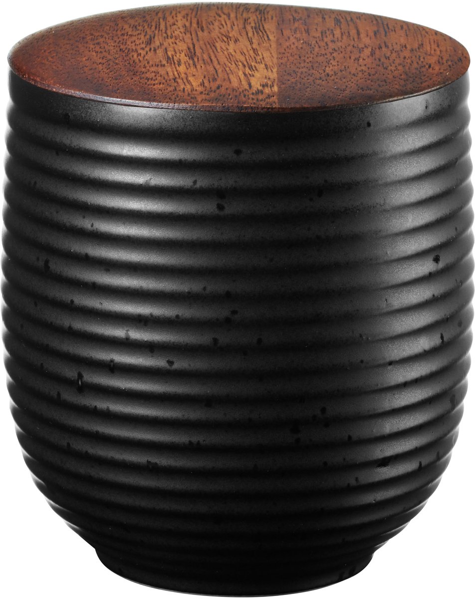 ASA Selection Japandi theeblik, blik, bewaardoos, porselein, zwart met houten deksel, 200 ml, 23730190