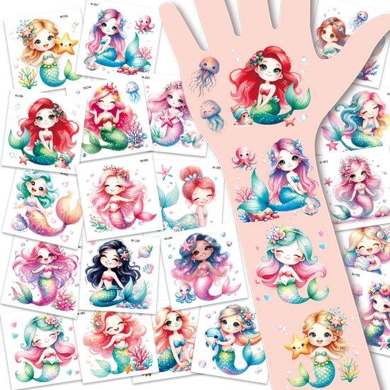 20 Vellen Zeemeermin Tijdelijke Tattoos – Tattoo Waterdichte Mermaid & Zeewezens Stickers – Kinder Tattoos voor Strandfeest, Verjaardag & Goodiebags