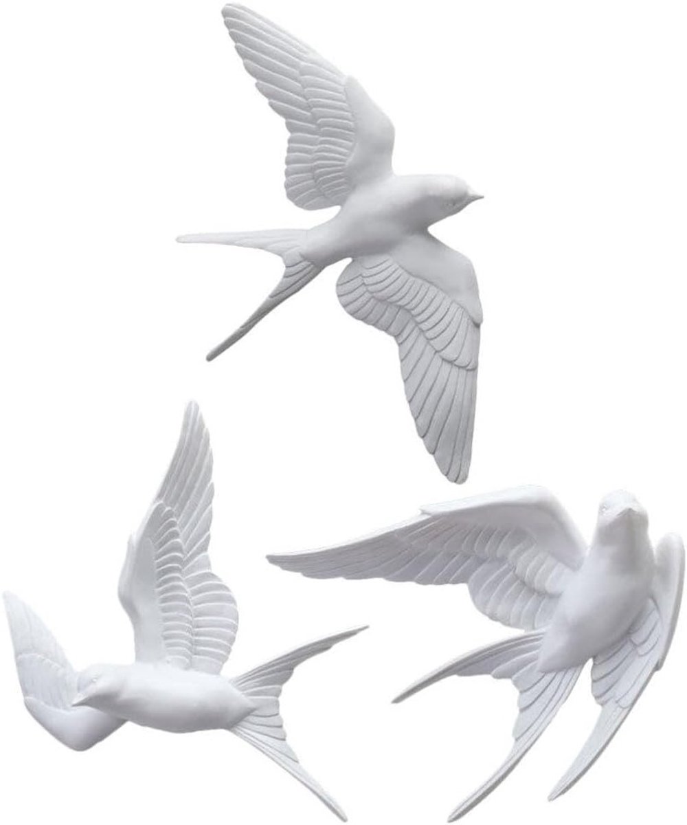 Hanging Swallows en Sparrow Vogels Wanddecoratie - 3D Retro Kunst Ornamenten voor Woonkamer en Eetkamer, Kunststof Sculpturen voor Binnen en Buiten