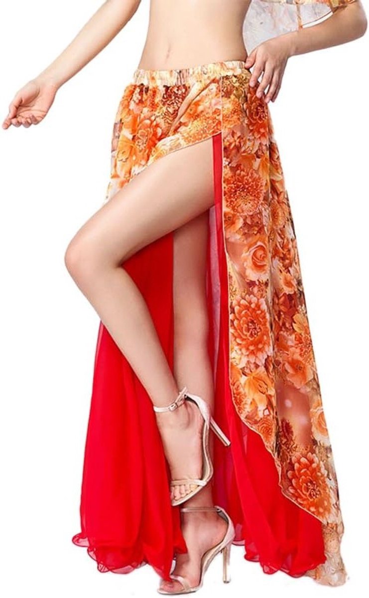 Elegante Maxi Rok voor Buikdansen met Bloemenprint - Chiffon Dansoutfit voor Vrouwen en Meisjes, Perfect voor Flamenco en Carnavalsoptredens