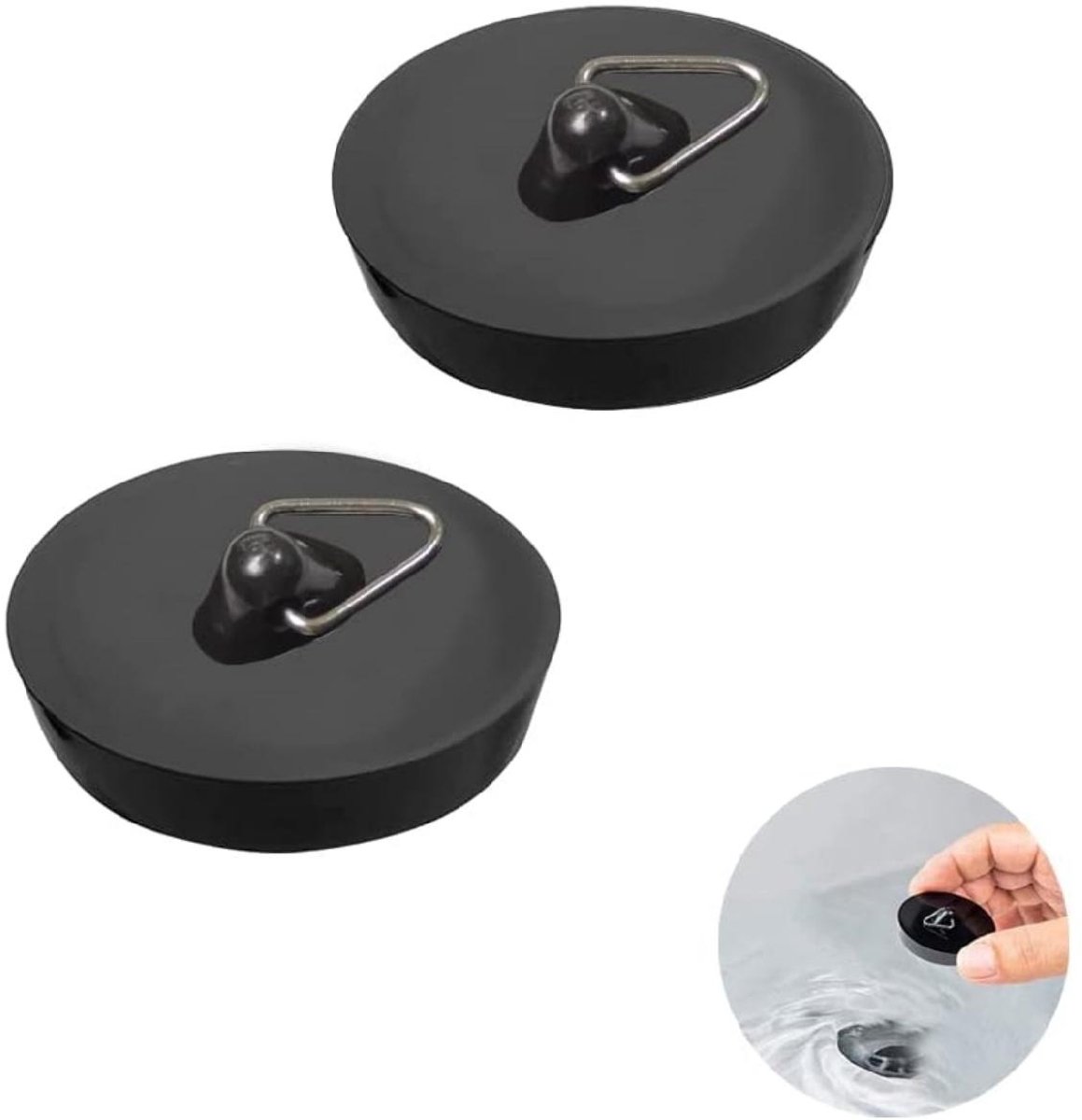 TOVBMUP Afvoerplug - Rubberen gootsteenplug - Keukengootsteenplug met haak - Gootsteenafvoerplug - Badgootsteenplug - Geschikt voor keukens en badkamers - 2 stuks - Zwart