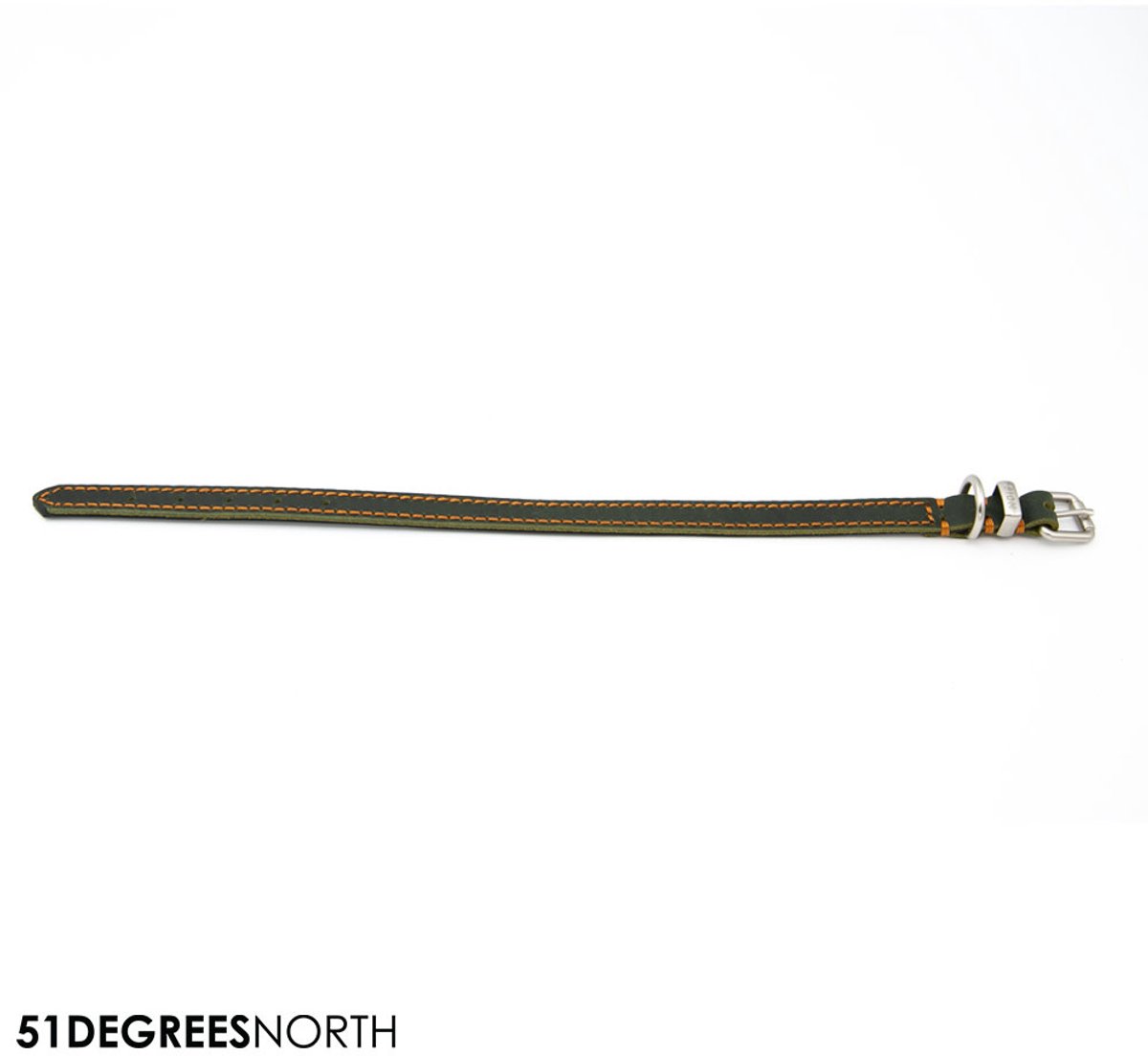 Kukura Lederen Hondenhalsband – Cognac Bruin met Groen Stiksel - 10mm x 30cm – Halsband voor Hond & Kat