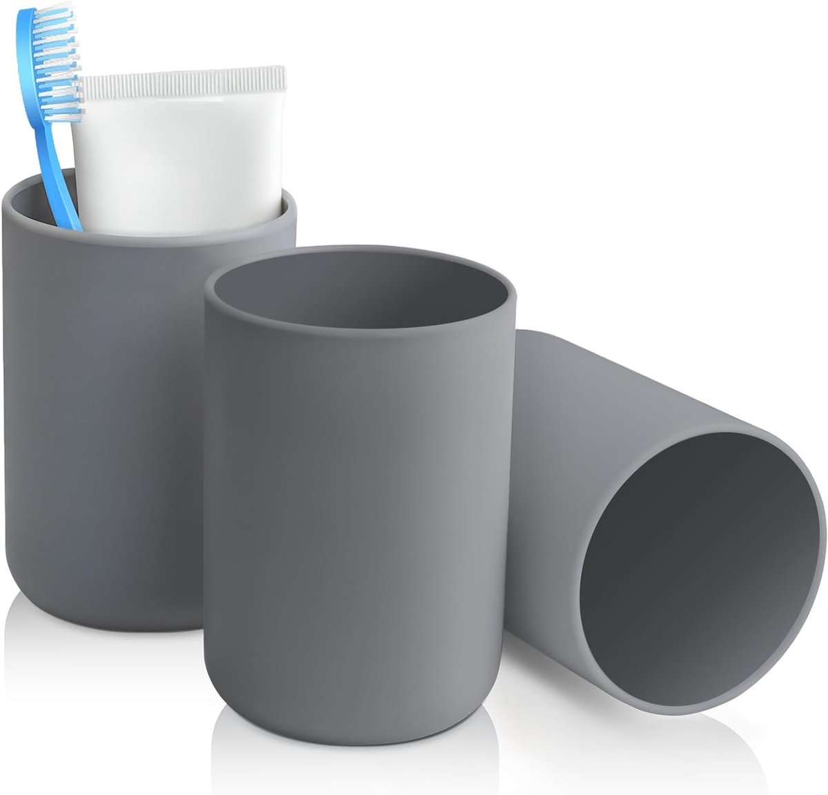 Set van 3 Tandenborstelbekers van Voedselveilig Plastic, Breukvast en Duurzaam (Grijs)