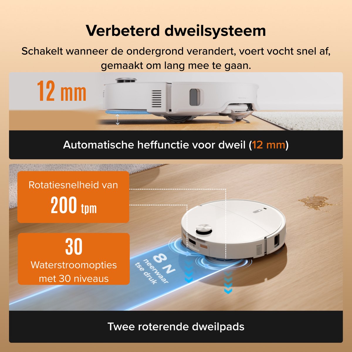 Roborock Qrevo Edge 2-robotstofzuiger-25.000 Pa-7,98 cm ultraslank ontwerp-12 mm dweilheffing-80℃ Warmwatermopwas&Zelfreinigend Station-FlexiArm Technology-RetractSense navigatiesysteem-dubbel anti-klitssysteem-Reactieve AI en Roborock app-bediening. — afbeelding 2