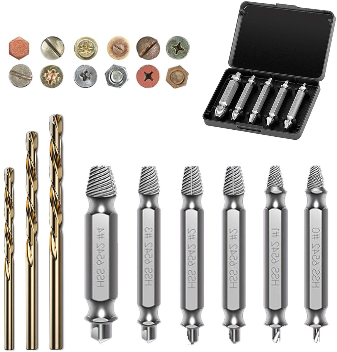 Set van 9 Stuks Schroef Extractors voor Beschadigde Schroeven met Boorcombinatie en 3 Burlap Booraccessoires, Ideaal voor Klussen en Reparaties