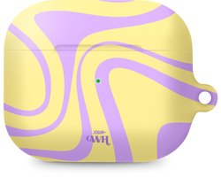 xoxo Wildhearts hoesje geschikt voor Airpods Pro 1 / Pro 2 - Sunny Side Up - Ook als telefoonhoesje verkrijgbaar - schokbestendige case geschikt voor Airpod Pro (2) - koptelefoon case - Beschermhoes met golvende print - golven - geel / paars