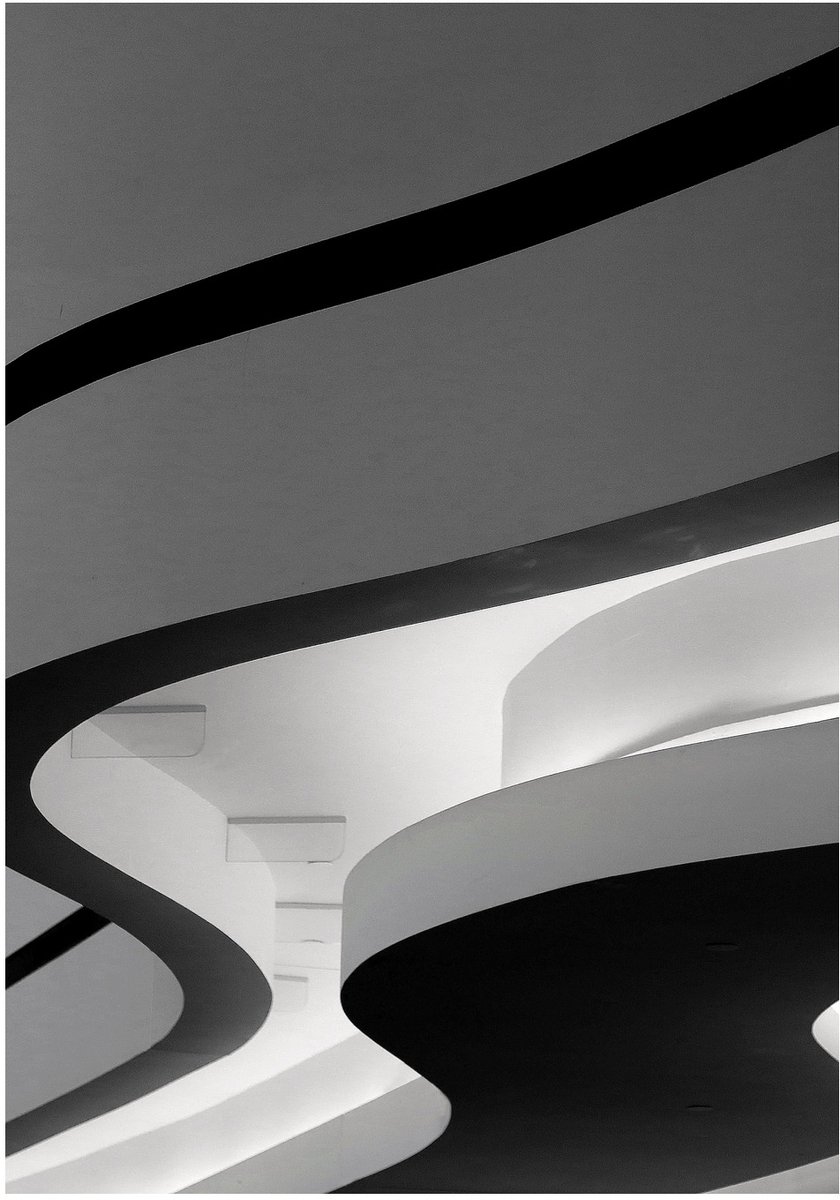 Abstract Architectuur Curves - Dibond Wandprint - 70x100 cm - Aluminium Wanddecoratie - Premium Kunstdruk - Galerij Kwaliteit - Architectuur