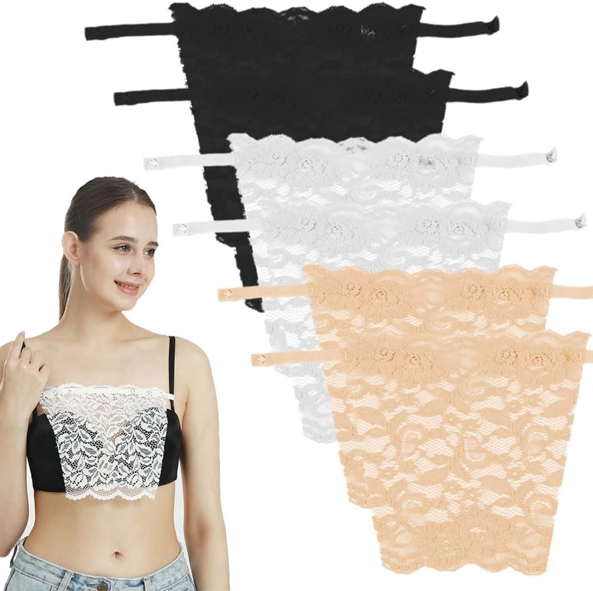 Dames Kanten Clip-on Mock Camisole - Set van 6, Inclusief Bh-inzet en Snap Clip, Ideaal voor Onderkleding en Modeaccessoires