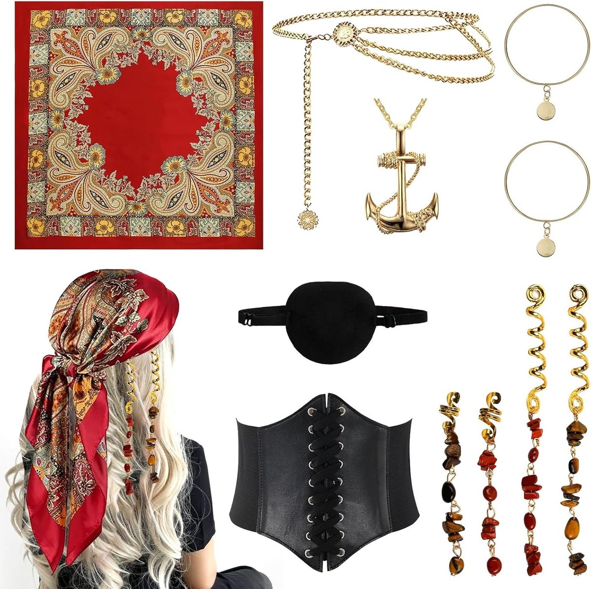 Piratenkostuum voor Dames met Bandana en Hoed, Perfect voor Carnaval en Themapartijen