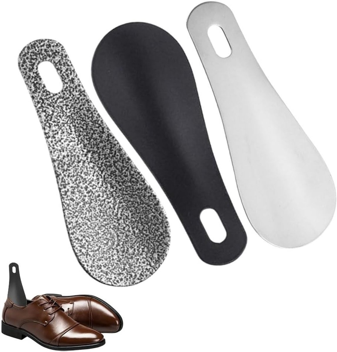 Set van 3 Schoenlepels, Klein 10 cm, Stevige RVS Schoenlepels, Ergonomisch Ontwerp, Handig voor Thuis en Op Reis, Ideaal voor Gemakkelijk Aantrekken van Schoenen