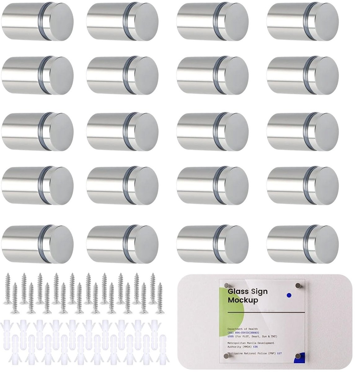 Dailygoody - roestvrijstalen wandafstandhouders - 20 stuks - Afstandsschroeven voor panelen - 19 x 25 mm - Voor bevestiging - Wandafstandhouders