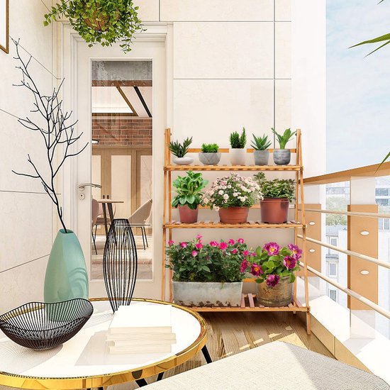 3 Tier Ladder Bloemstandaard - Bamboe Bloem Display Stand - Scheve Ladder Plantenladder Outdoor voor Balkon - Woonkamer - Tuin - Patio - Decoratie - Meubel van Merkloos	 — afbeelding 5