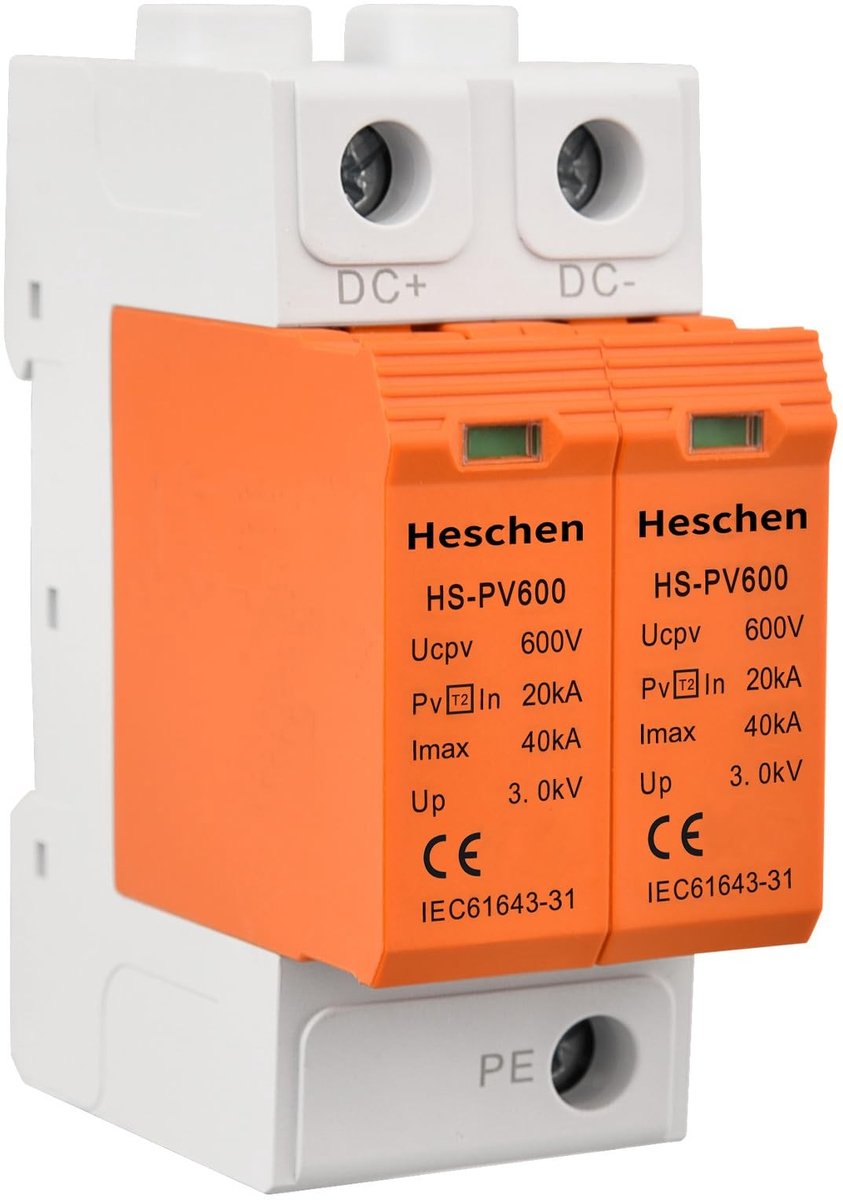 Dailygoody - Overspanningsbeveiligingsapparaat - 20KA - Brandveilig - 35 mm DIN-railmontage - 600VDC - Geschikt voor zonnepanelen - HS-PV600