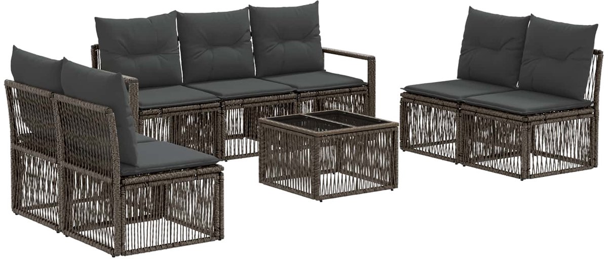 vidaXL - Tuinbank - Set - 8 - pcs - Grijs - poly - rattan