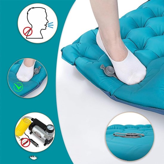 Self Inflating Camping Mat - 9cm Portable Waterproof Sleeping Mat - Outdoor Hiking Gear - Lightweight Single Roll Air Sleeping Mat - Camping Mattress with Built-in Foot Pump (Blue) van Merkloos — afbeelding 2