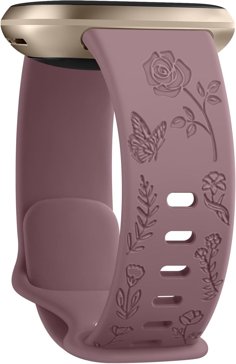Zachte siliconen armband voor Fitbit Versa 3, Versa 4, Sense en Sense 2 met bloemengravure voor dames en heren
