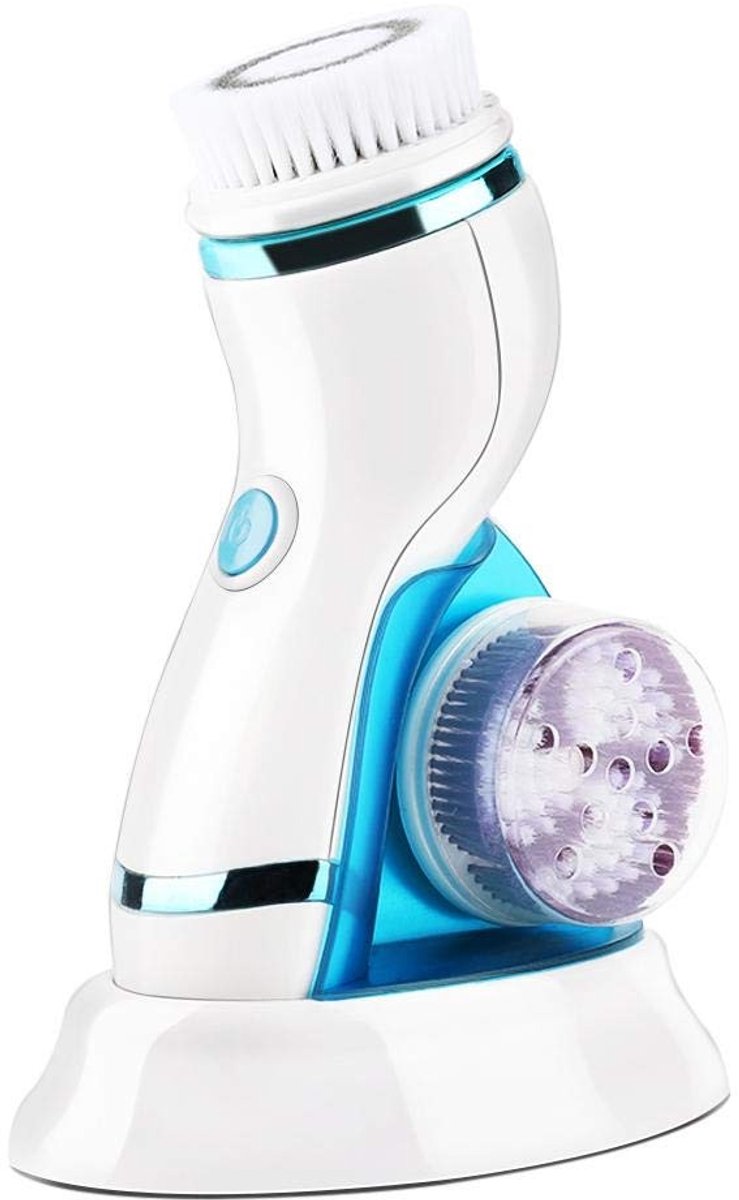 Dailygoody - 4-in-1 elektrische gezichtsreinigingsborstel - Gezichtsreiniger met 2 snelheden - Inclusief afneembaar handvat - Blauw - Voor huidverzorg