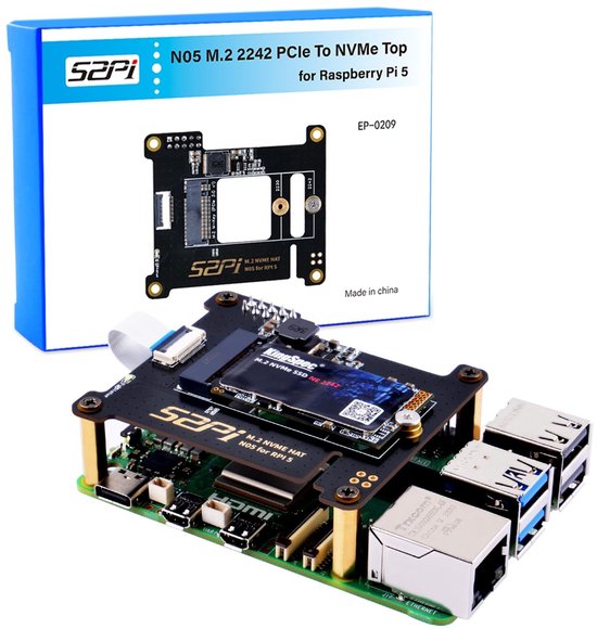 Dailygoody - M.2 NVMe PCIe Adapter - Geschikt voor Raspberry Pi 5 - M-Key - Ondersteunt SSD M.2 2230 2242 - Voor Raspberry Pi 5 4GB/8GB