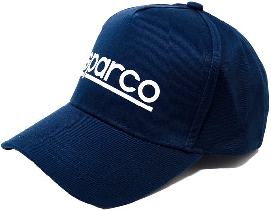 Casquette bleu marine avec le logo blanc 'sparco' sur le devant.