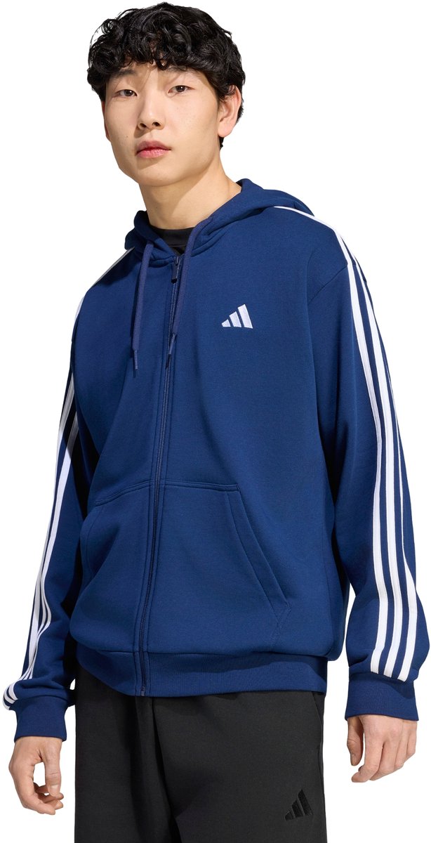 Adidas Sportswear Essentials 3-Stripes French Terry Hoodie Met Lange Ritssluiting Heren Blauw