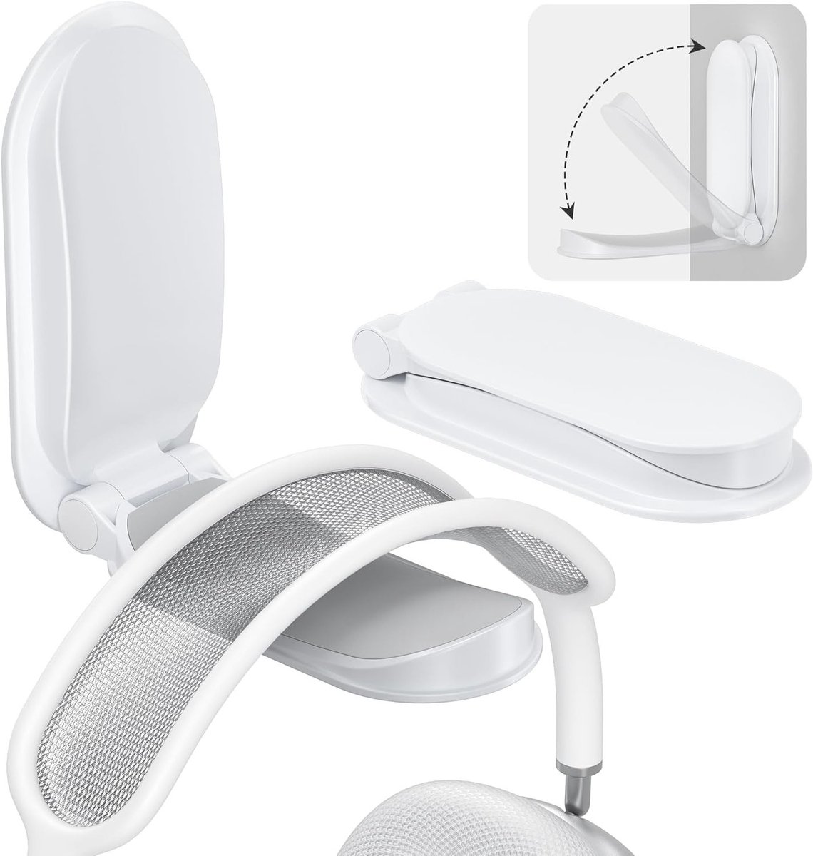 Vouwbare Hoofdtelefoonstandaard, Onder Bureau Bevestigde Hoofdtelefoonhouder, 2 Stuks Zelfklevende Haak voor Oordopjes, Wandbevestiging voor Gaming Accessoires en AirPods Max - Wit
