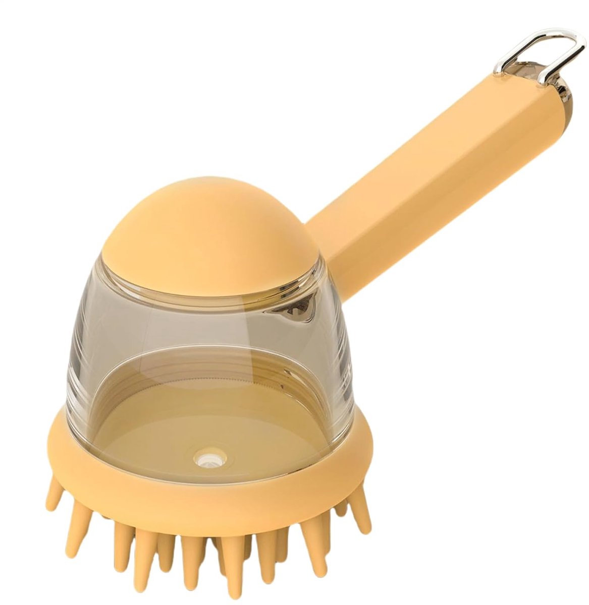 Ulisem - Kattenwasborstel - Zachte siliconen huisdierreiniger - Hondenshampoodispenser - Ergonomisch - Druksysteem voor zeepvrij vullen - Herbruikbaar - Geel - Geschikt voor bad en massage