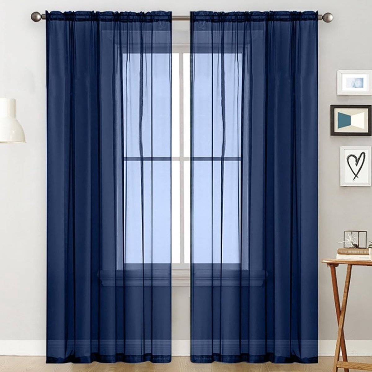 Dailygoody - Tule Mesh Sheer Gordijn - Donkerblauwe Voile Gordijnen - Elegant en Lichtdoorlatend - 140x260 cm - Perfect voor Woonkamer - Stijlvolle Ra