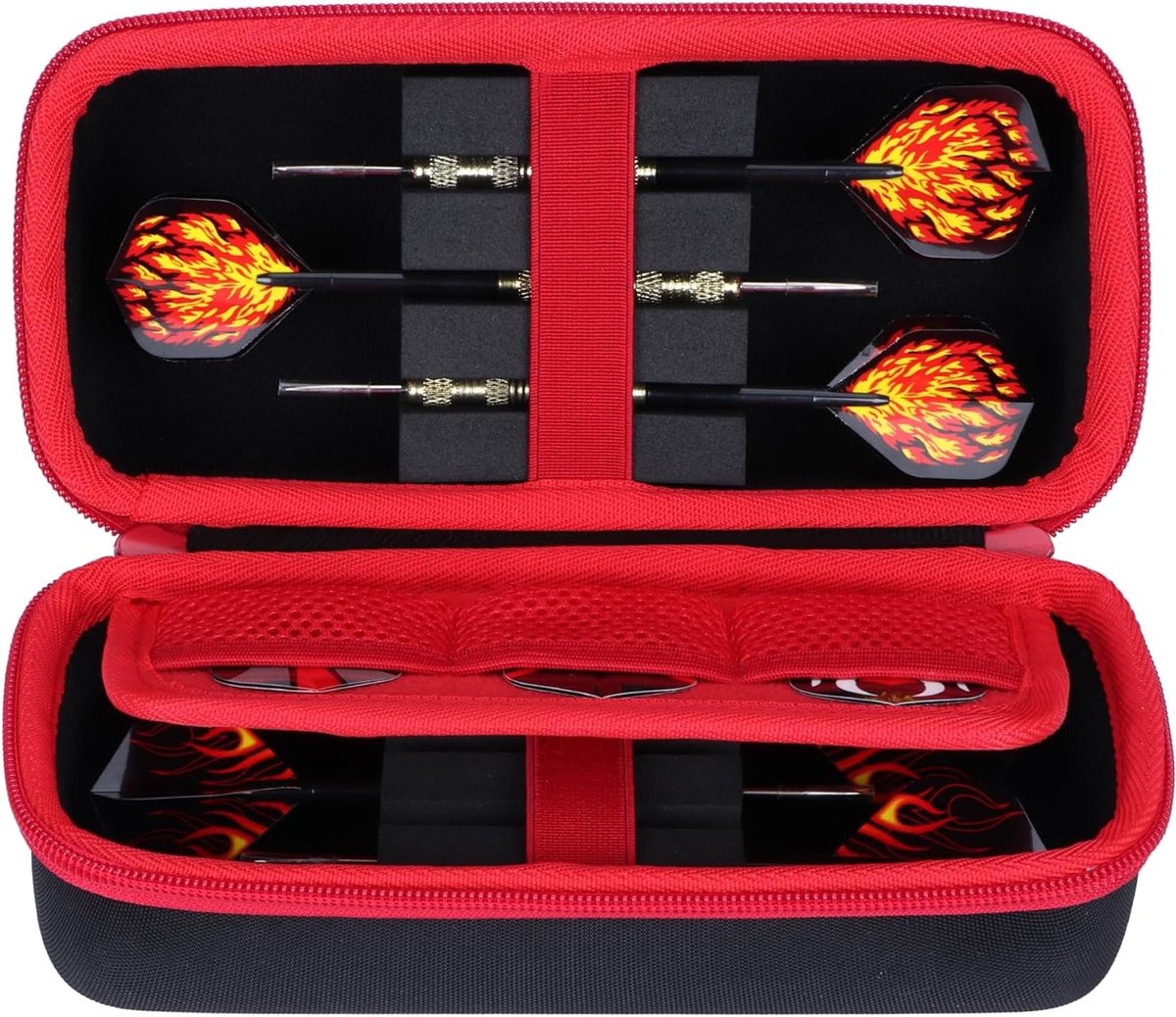 Dart Case voor Steel Tip en Softtip Darts - Waterdichte Opbergtas voor Darts, Flights en Accessoires in Zwart en Rood