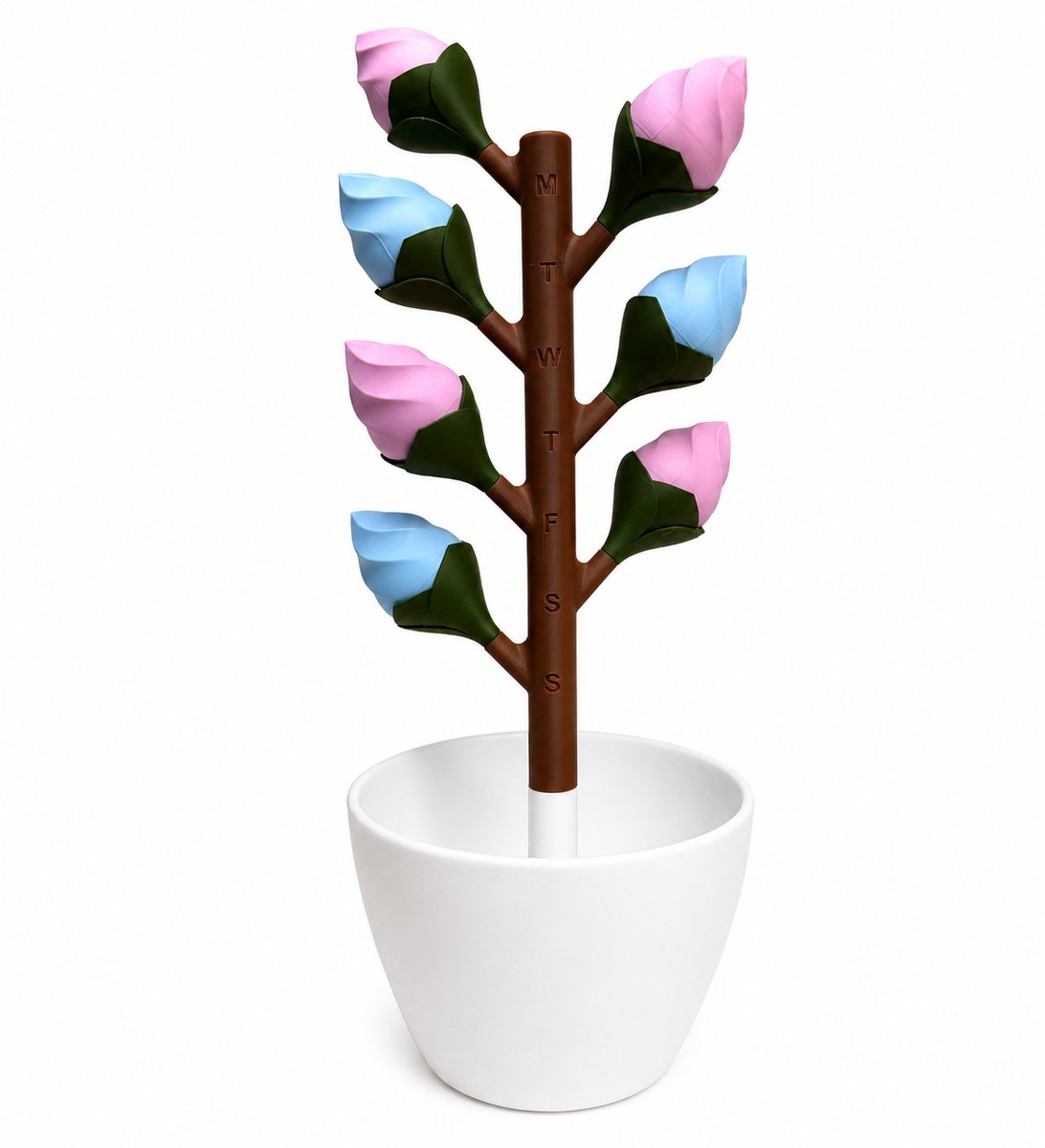 Pillendoos 7 Dagen – Bloem Design Medicijndoosje met Magnetische Bloemblaadjes (Roze - blauw)