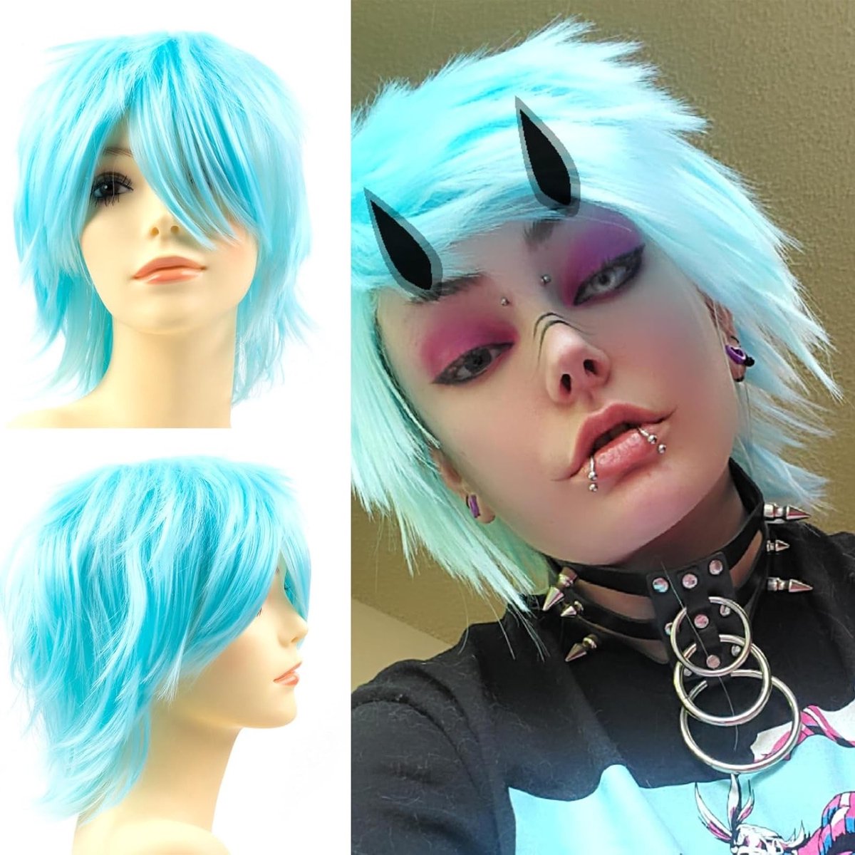 Korte Lichtblauwe Anime Peruk voor Cosplay en Halloween Kostuums voor Mannen en Vrouwen
