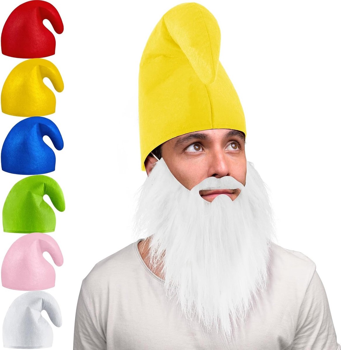 Dwerg Kostuum Set met Hoed, Witte Dwerg Hoed, Carnaval Gnoom Hoed, Sinterklaas Hoed, Feestelijke Hoed, Grappige Kostuums voor Volwassenen, Halloween en Themapartijen