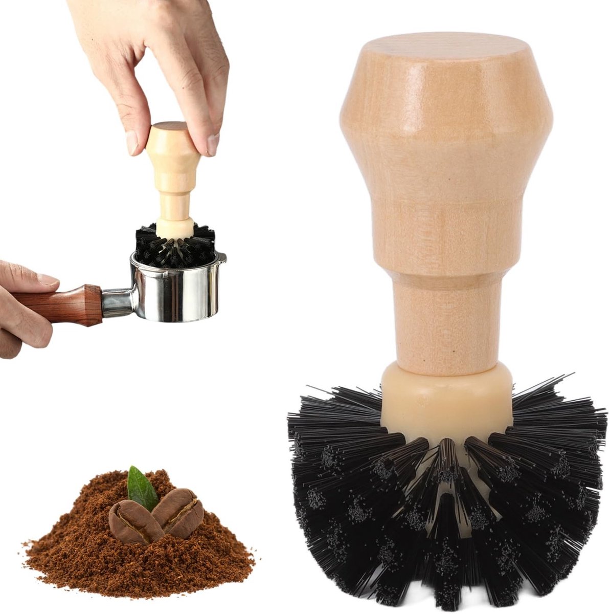 Dailygoody - Professionele Coffee Porta Filter Cleaning Brush - Beukenhouten Handvat 58mm